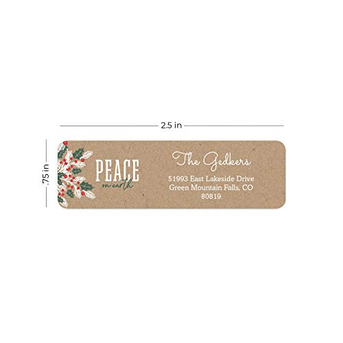 Holiday Faux Kraft Rolled Address Labels/Roll of 500 Personalized Return Address Labels/Designer Return Address Stickers in Elegant Plastic Dispenser - size: 500 Labels, style: Holiday Faux Kraft