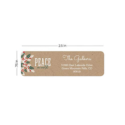 Holiday Faux Kraft Rolled Address Labels/Roll of 500 Personalized Return Address Labels/Designer Return Address Stickers in Elegant Plastic Dispenser - size: 500 Labels, style: Holiday Faux Kraft