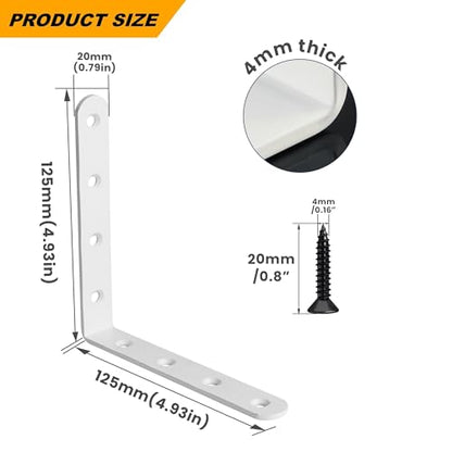 Alise 4Pcs Floating Shelf Brackets, White Heavy Duty L Bracket for Shelves - color: White, size: (4P) 5x5x0.8 inch