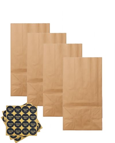 qiqee 100Pcs Treat Paper Bags 5.1"x3.1"x9.4" Brown Party Gift Bag Mini Snack Bag without Handle - size: Treat Bag - 100 Packs