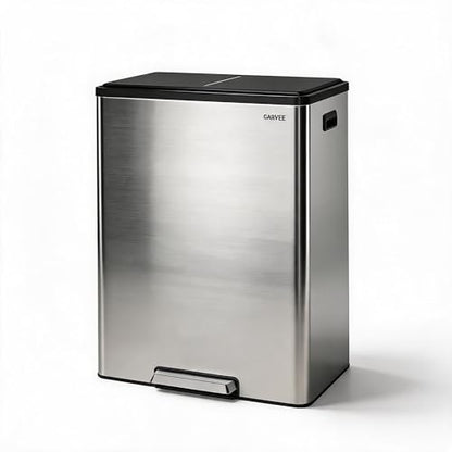 10.5 Gal Dual Compartment Stainless Steel Kitchen Trash Can with Lid, 20L+20L Recycling Garbage Bin, Soft Close Foot Pedal Trash Bin with 2 Removable Inner Buckets, Fingerprint Resistant for Home Offi - color: Stainless Steel, size: 2x5.25Gal