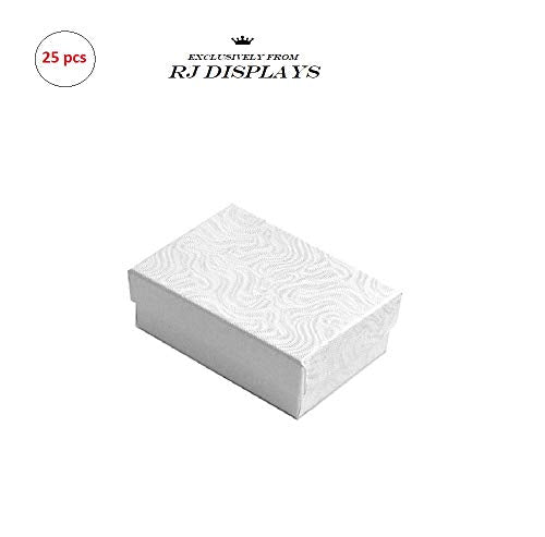 RJ Displays 25 Pack Cotton Filled White Jewelry Box for Jewelry Pendants, Bracelet, Earring, Necklace, and Small Gift Packaging and Store Display Size-2 5/8" x 1 1/2" x 1"#32