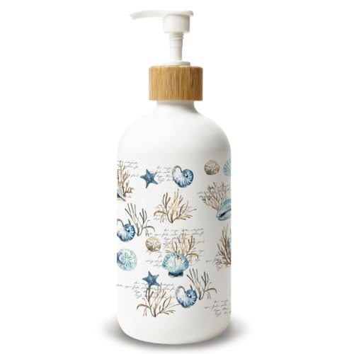 Retro Beach Ocean Glass Soap Dispenser with Pump - color: Seashell 03