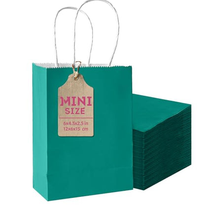 qiqee 24PCS Mini Gift Bag with Handles Bulk 4.5"x2.5"x6" Gift Bags Deep Green Bags Multiple Uses - color: Deep Green