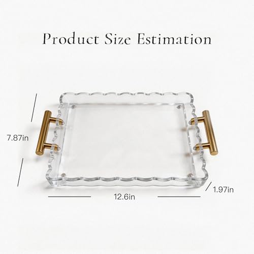 Scalloped Tray, Acrylic Tray with Insert — 12.60 × 7.87 × 1.97 Inches with Magnetic Pad and Handles, Durable Acrylic Organizer for Vanity, Bathroom, Kitchen Countertop & Coffee Table