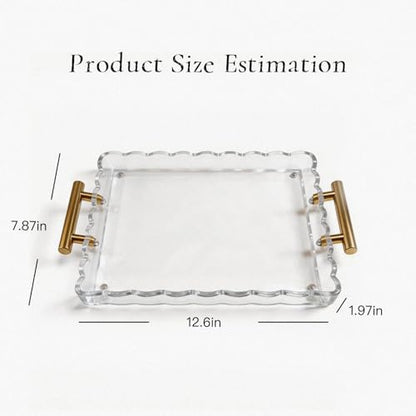 Scalloped Tray, Acrylic Tray with Insert — 12.60 × 7.87 × 1.97 Inches with Magnetic Pad and Handles, Durable Acrylic Organizer for Vanity, Bathroom, Kitchen Countertop & Coffee Table
