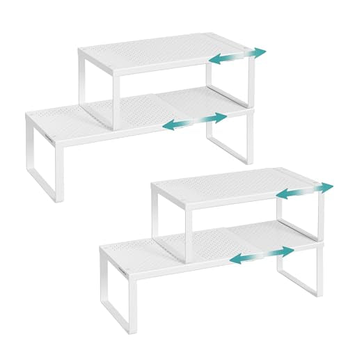 SONGMICS Spice Rack, Expandable Kitchen Countertop Shelf, Steel, Set of 4 - color: Matte White, size: Set of 4