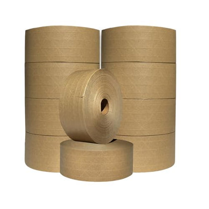 3" x 450 Feet Reinforced Water Activated Gummed Kraft Paper Tape (10-Pack, 4500FT Total) for Heavy Duty Secure Packing & Shipping, Tamper Evident Brown Gummed Tape