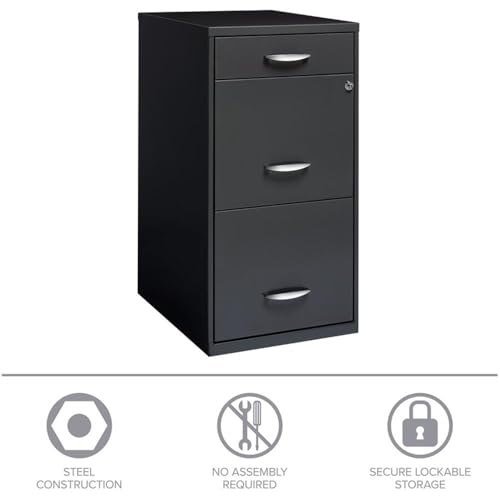 Pemberly Row 3 Drawers 27.32" Vertical Charcoal Metal Filing Cabinet Lockable Pre-Assembled Stationary Letter Size for Home, Office - color: Charcoal