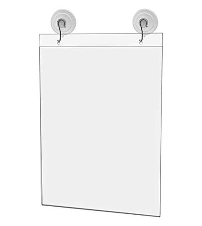 6 Pack Window Mount Sign Holder for 8.5" x 11" Hours of Operation and Company Policies in Stores and Showrooms Double Sided View Clear Acrylic with Suction Cup Hooks by Marketing Holders