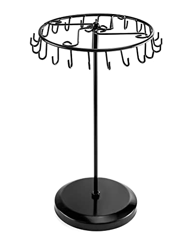 QWORK Spinning Jewelry Tree Display Stand, Jewelry Organizer with 23 Hooks, Black - color: Black, size: 1 Pack