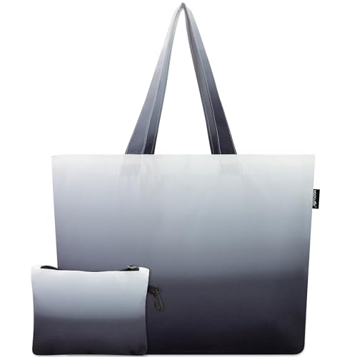 HOLYLUCK Tote Bag with a Detachable Small Bag, Foldable Reusable Grocery Bags 20L Shopping Bag - color: Gradient Black