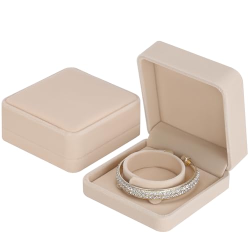 LETURE 2 Pieces Velvet Bracelet Boxes for Jewelry Gift, Classic Jewelry Box Storage Case Organizer Holder for Wedding, Engagement, Proposal, Birthday and Anniversary (Apricot) - color: Apricot