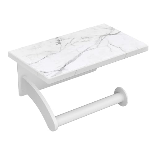 FORIOUS Natural Marble Toilet Paper Holder with Phone Shelf, Commercial - color: White, size: Single Roll