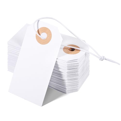 Prudiut 100 Pack Gift Tags with String 2.75'' x1.37'' White Price Tags