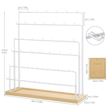 Earring Display for Vendors 6 Tier 42 Hooks Wood Earring Display Rack Holder for Earings Necklaces Rings Bracelets Keychains (White) - color: White