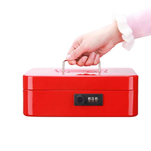 Cash Box with Money Tray, Parrency Large Money Box with Combination Lock, 9.8 x 7.9 x 3.5 inches, Red - color: Combo Red, size: Large（9.84")