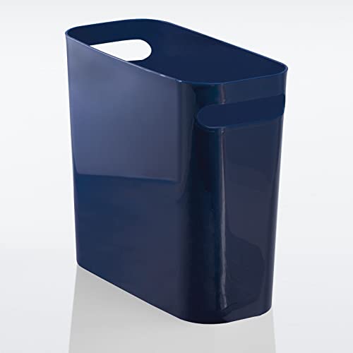 mDesign Plastic Small Trash Can, 1.5 Gallon/5.7-Liter Wastebasket, Narrow Garbage Bin with Handles for Bathroom, Laundry, Home Office - Holds Waste, Recycling, 10" High, Aura Collection, Navy Blue - color: Navy