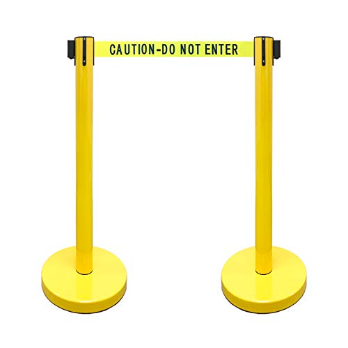 VIP Crowd Control Retractable Belt Stanchion Queue Safety Barrier Set, 36" Ht, 78" Belt (2 YEL Posts Caution Belt) - color: 2 YEL Posts Caution Belt