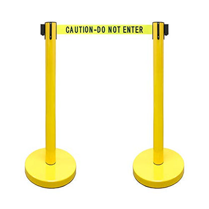 VIP Crowd Control Retractable Belt Stanchion Queue Safety Barrier Set, 36" Ht, 78" Belt (2 YEL Posts Caution Belt) - color: 2 YEL Posts Caution Belt