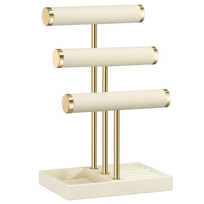 Jewelry Organizer Stand Display, 3 Tier Velvet Bracelet Holder, Beige - color: Beige, size: Standard