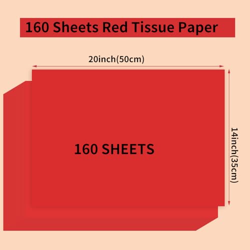 woric 160 Sheets Red Tissue Paper for Gift Bags 20 X 14 Inches - color: Red