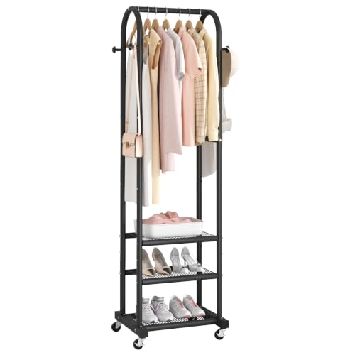 Kaitiemoo Clothing Rack, Mobile Garment Rack with Wheels & 3 Shelves, Blak - color: Black