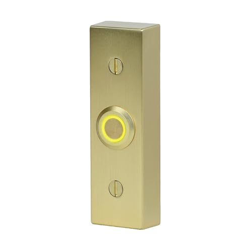 Newhouse Hardware Rectangular Lighted Wired Metal Doorbell Button in Brushed Satin Brass BT6BL-SB, for Doorbell Chime, Buzzer, or Ringer, Door Bell Button Only, Buzzer Button with LED Button Light - color: Brushed Satin Brass