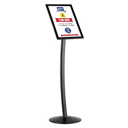 M&T Displays Curved Menu Board 11x17 inches Black Pedestal Sign Holder Floor Standing Aluminum Front Loading Easy Open Poster Message Advertisement Holder for Restaurant Cafe Hotel (2-Pack)