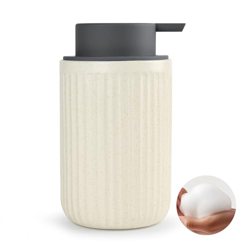 Speckled Beige Rippled Ceramic Foaming Soap Dispenser, Modern - color: Beige,brown,grey