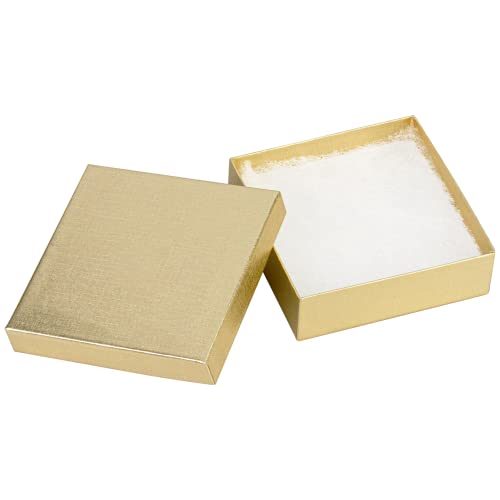 Cardboard Jewelry Boxes 10 Pack - 3.5"x3.5"x1" Bulk Cotton Filled Small Gift Boxes with Lids for Jewelry Packaging (Gold Linen) - color: Gold Linen