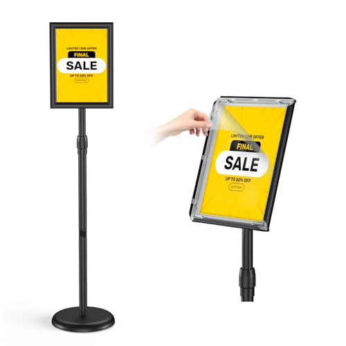 Hemndic Sign Stand Holder 8.5x11 Inches, Stand Up Sign Holder 8.5 x 11 with Rotated Frame, Height Adjustable Sign Stand and Snap-Open Frame - size: 8.5x11 inch