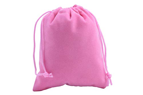 Sansam 50pcs Small Drawstring Velvet Jewelry Pouches, 4.0x4.8 Inch Pink Drawstring Velvet Gift Bags,Treat Favor Bags for Wedding, Party, Shower - color: Pink