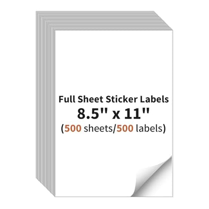 Full Sheet Sticker Label, 8.5" x 11" Shipping Label -500 Sheets, 500 Labels - size: 8.5" x 11", style: 500 sheets