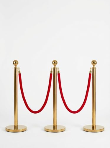 Red Carpet Ropes and Poles 3 Gold Stanchion Posts + 2X Red Velvet Ropes - size: 3 Post I 2 Rope