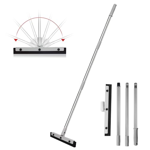 DrDirt 14-Inch Floor Squeegee with Long Handle, Dual Foam Blades