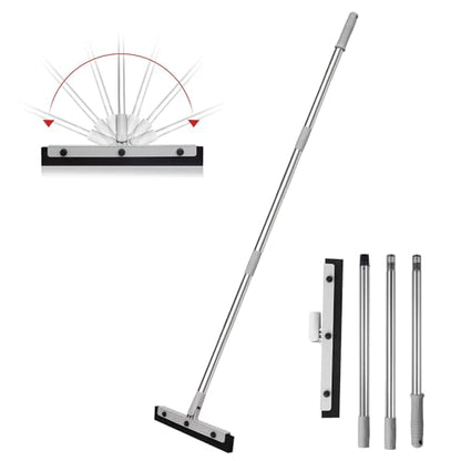 DrDirt 14-Inch Floor Squeegee with Long Handle, Dual Foam Blades