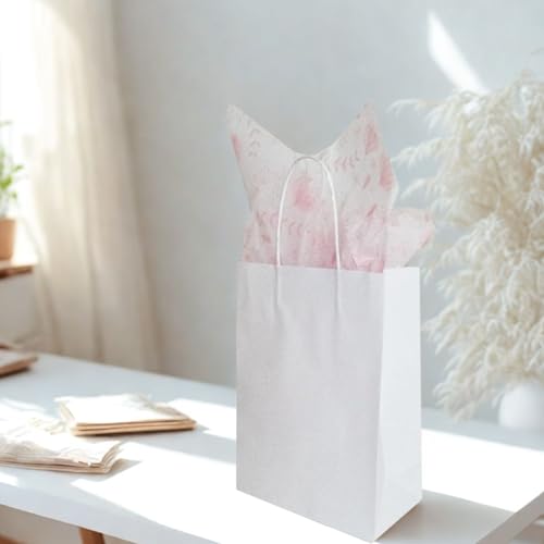 Angels Craft 12 Pack Kraft Bags with Handles - 10" x 7" - White Colors | Durable Paper Gift Bags for Retail, Birthday, Party & DIY Projects - color: White, style: Large