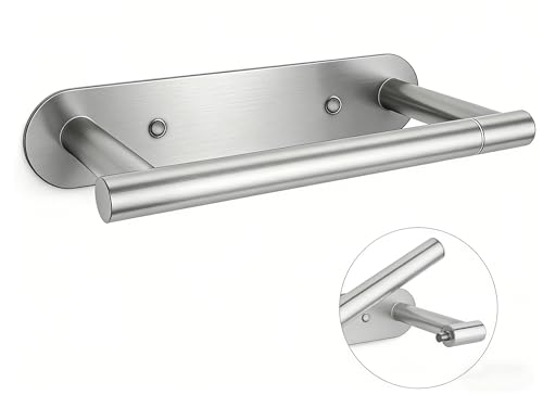 304 Stainless Steel Toilet Paper Holder Wall Mounted Double Post Swivel Tissue Holder No Drilling Bathroom Paper Towel Dispenser Anti-Vibration for RV Commercial Bathroom Brushed Silver - color: Silver