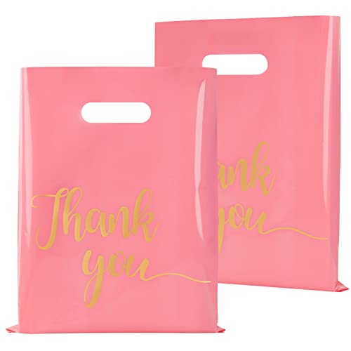 100 Pack Pink Thank You Shopping Bags for Small Business 9x12 - color: Pink