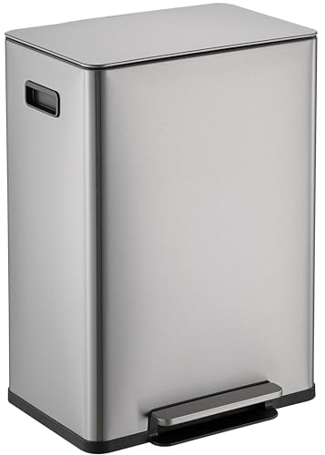 SIMPLI-Magic Infinity Edge 60L / 16 Gallon Kitchen Trash Can - Hands-Free Step Pedal, Soft-Close Lid, Stainless Steel Garbage Can with Inner Bucket - color: Silver, size: 16 Gallon
