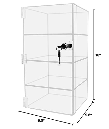 Marketing Holders Acrylic Locking Vertical Cabinet with Keys 9.5" x 9.5" x 16" Clear Plexiglass Countertop Hinged Swing Door Locker for Retail Products and Convenience Stores Merchandise - size: 9.5"W x 9.5"D x 16"H