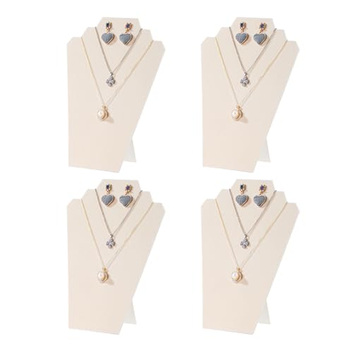 4Pcs/Set Beige Necklace Display Stand for Selling, Earring Necklace Jewelry Set Easel Display Rack,Covered Soft Velvet with Cardboard Easel Necklace Display - color: Beige Velvet, size: 4pcs design 2