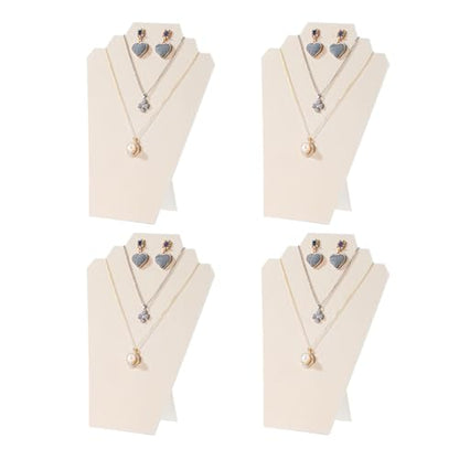 4Pcs/Set Beige Necklace Display Stand for Selling, Earring Necklace Jewelry Set Easel Display Rack,Covered Soft Velvet with Cardboard Easel Necklace Display - color: Beige Velvet, size: 4pcs design 2