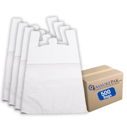 ASSUREPAK White Unprinted HDPE Bags, 17" x 8" x 29", 18 Micron, 500 Count