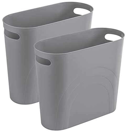 rejomiik Small Trash Can, Slim Garbage Can Plastic Waste Basket with Handles 3.5 Gallon Container Bin for Narrow Spaces Bathroom, Bedroom, Kitchen, Office at Home, 2 Pack Grey - color: Grey, size: 2 pack