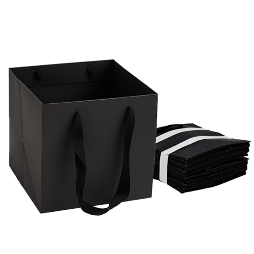 Aosric 12 Pack 8"x8"x8" Black Square Gift Bags with Tissue Paper - color: Black
