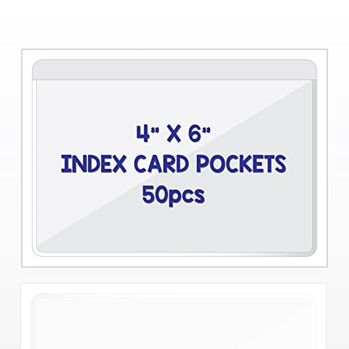 IMAGAME Clear Adhesive 4" x 6" Index Card Pockets, Labels Holders, 50 Pack - size: 4-5/8" x 6-5/16" for 4" x 6" Cards