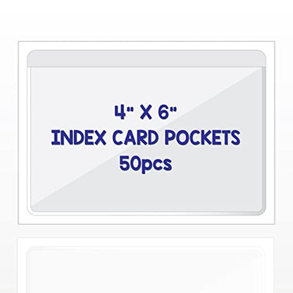 IMAGAME Clear Adhesive 4" x 6" Index Card Pockets, Labels Holders, 50 Pack - size: 4-5/8" x 6-5/16" for 4" x 6" Cards