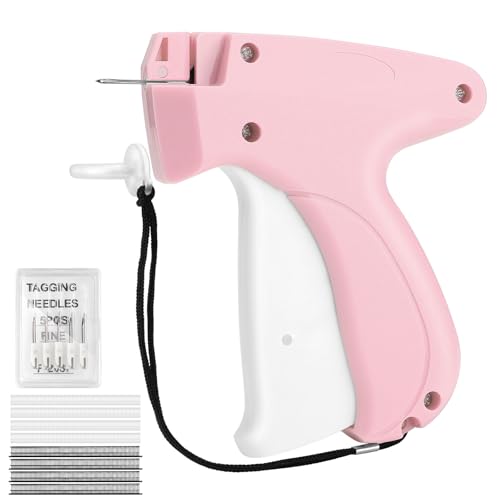 Stitch Gun for Clothes - Quick Clothing Fixer & Tagging Gun with 6 Needles & 1000 Black+1000 White Fasteners, Handheld Sewing Tool for Instant Repairs, Quilting, Retail Price Tags (Pink)